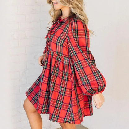 Women's Plaid Dress with Tie Bows Front